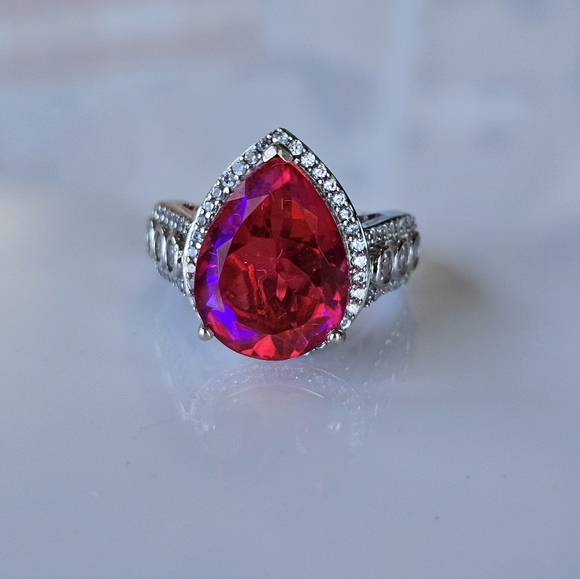 Genuine Volcanic Quartz & White Zircon Ring Sterling Silver Platinum Size 7! - Picture 13 of 13